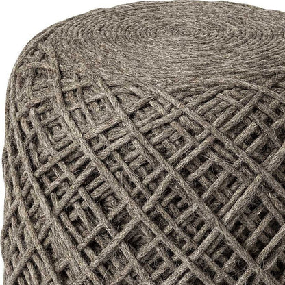 16" Brown Upholstery Cylinder Abstract Pouf Ottoman