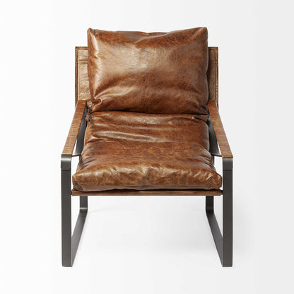 35" Brown and Black Leather Distressed Lounge Chair