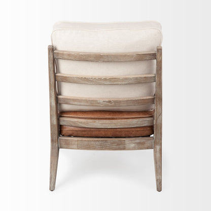 24" Beige and Brown Leather Arm Chair