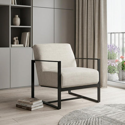 32" Cream and Black Fabric Arm Chair