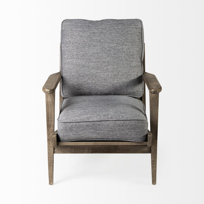 31" Gray and Brown Fabric Cushions And Wood Lounge Chair