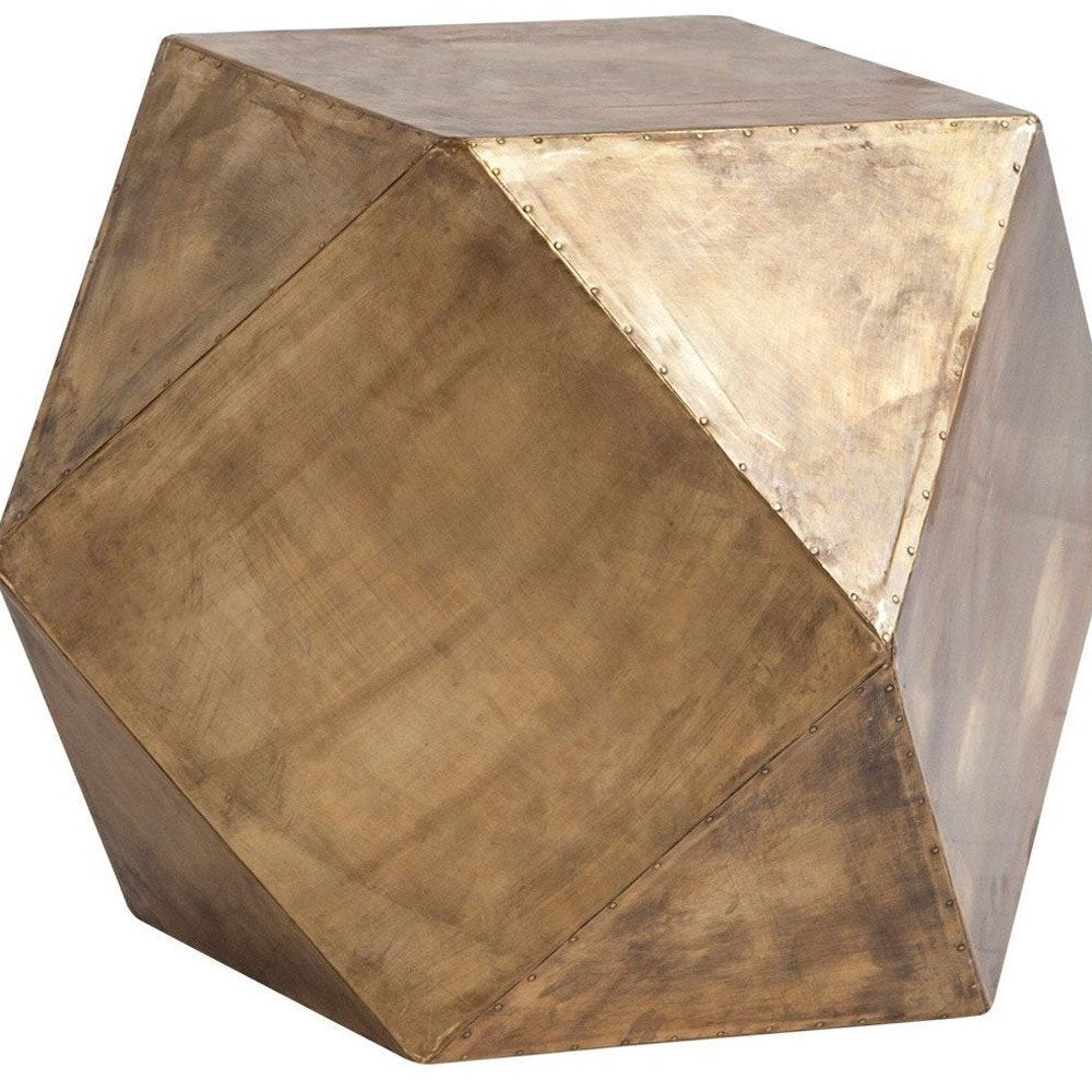 19" Brass Distressed Brass Square Block End Table