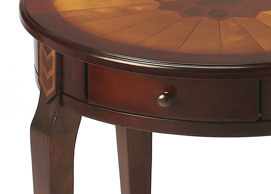 24" Brown Solid Wood and Wood Round End Table With Drawer