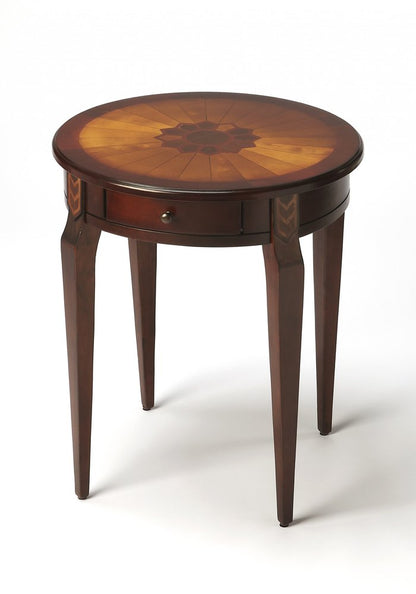24" Brown Solid Wood and Wood Round End Table With Drawer