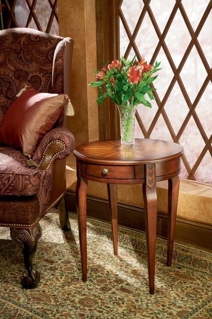 24" Brown Solid Wood and Wood Round End Table With Drawer