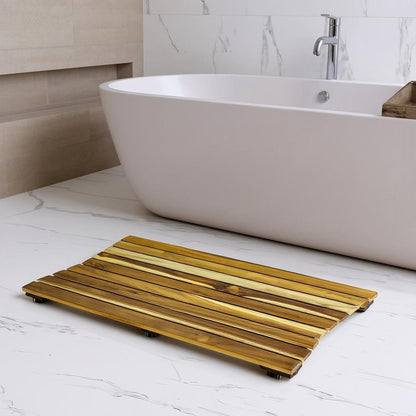 23" Brown Teak Slat Non Slip Bath Mat