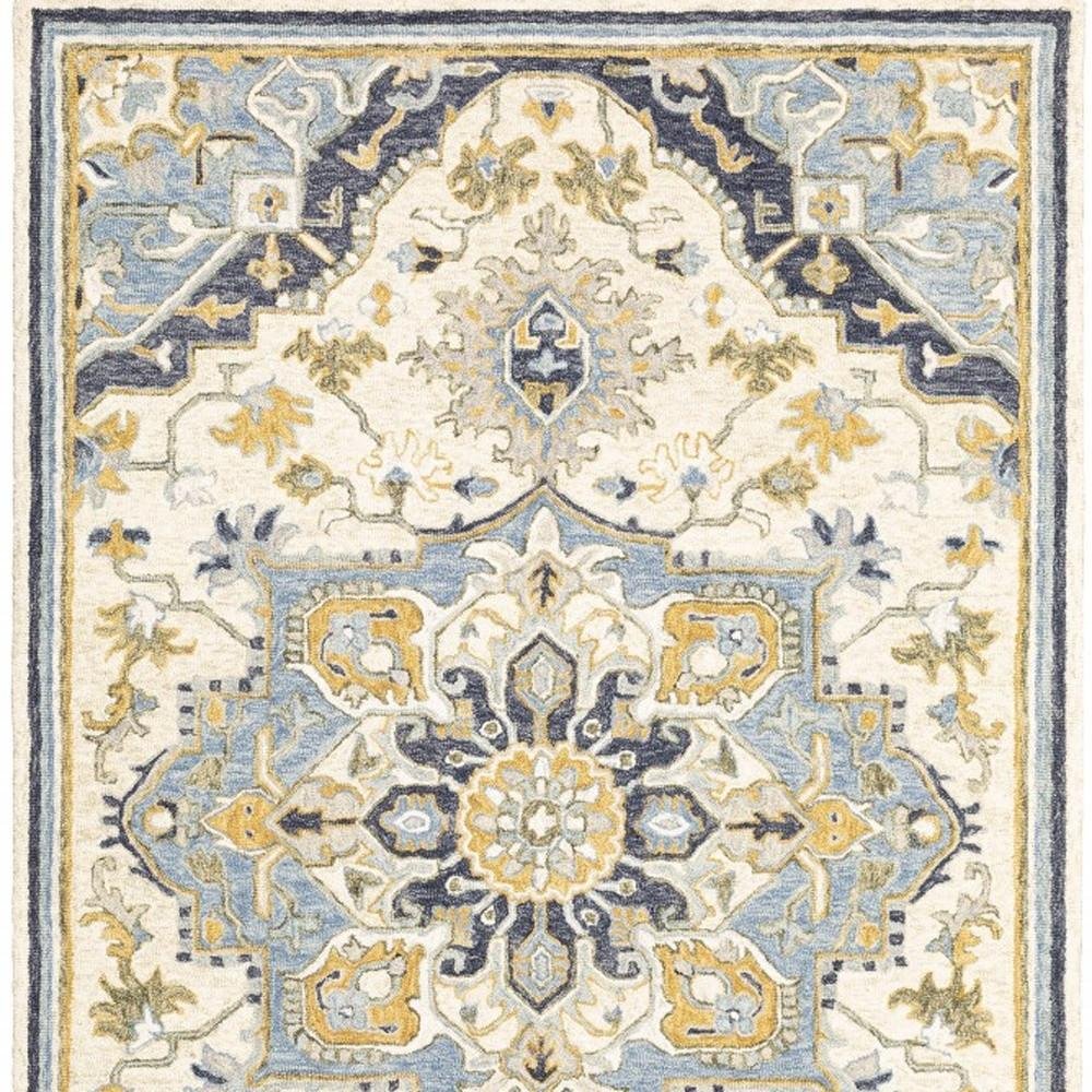 5' X 8' Blue And Ivory Bohemian Area Rug