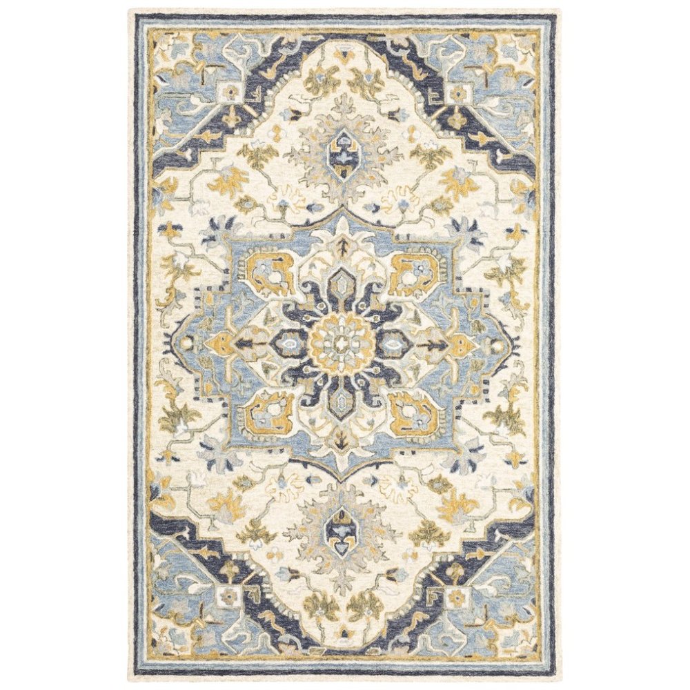 5' X 8' Blue And Ivory Bohemian Area Rug
