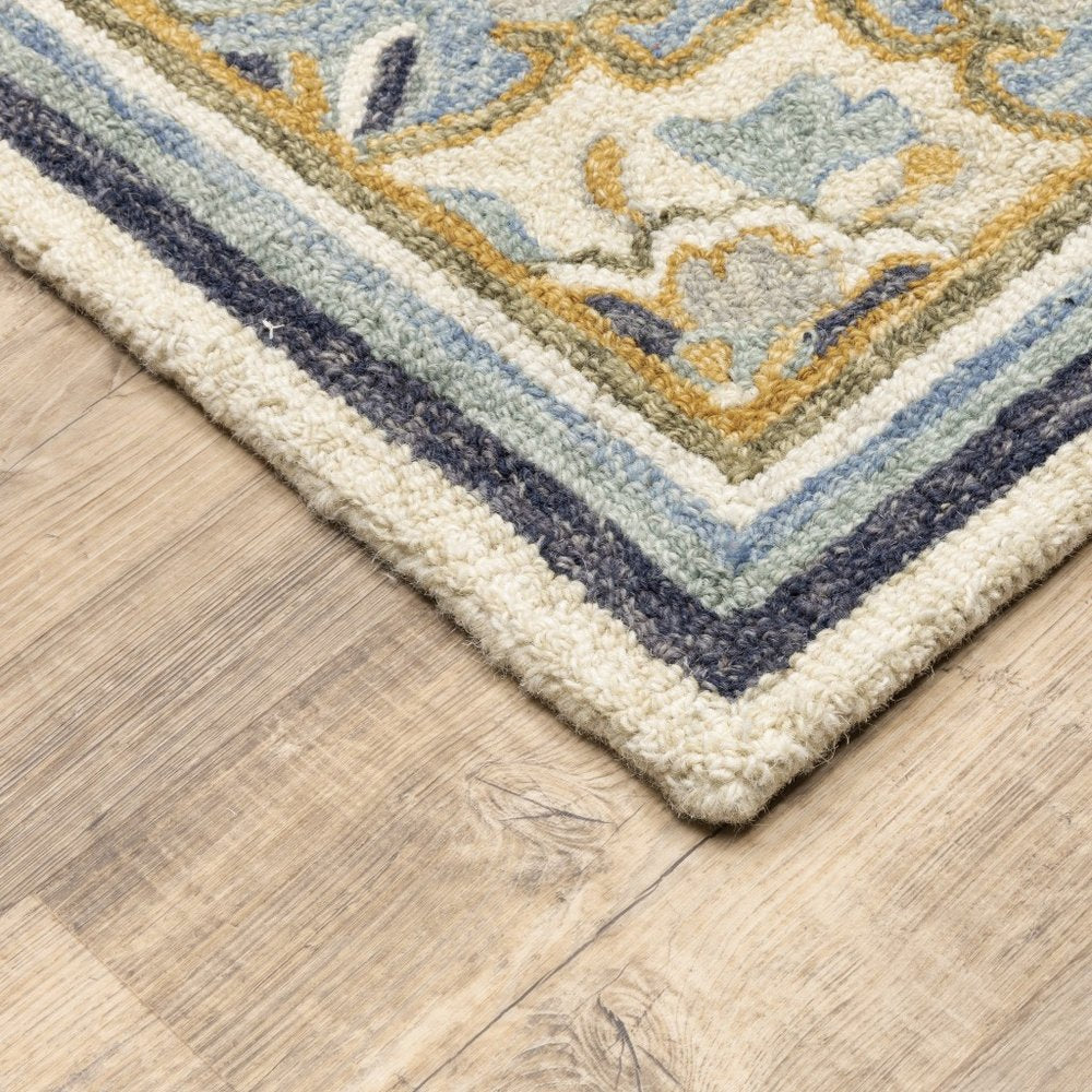 5' X 8' Blue And Ivory Bohemian Area Rug