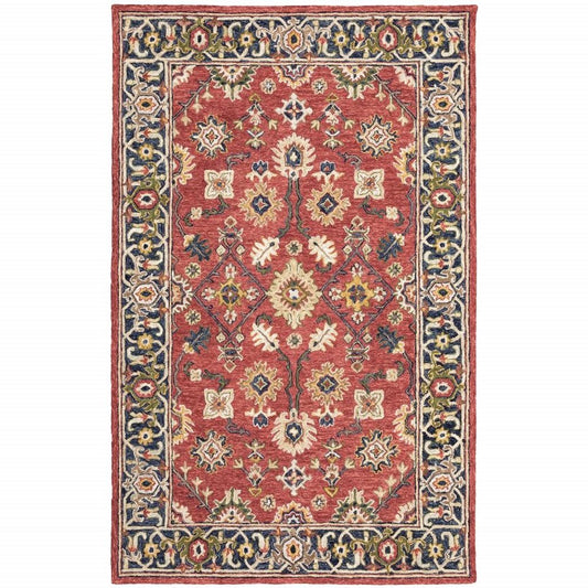 10' X 13' Red And Blue Bohemian Rug