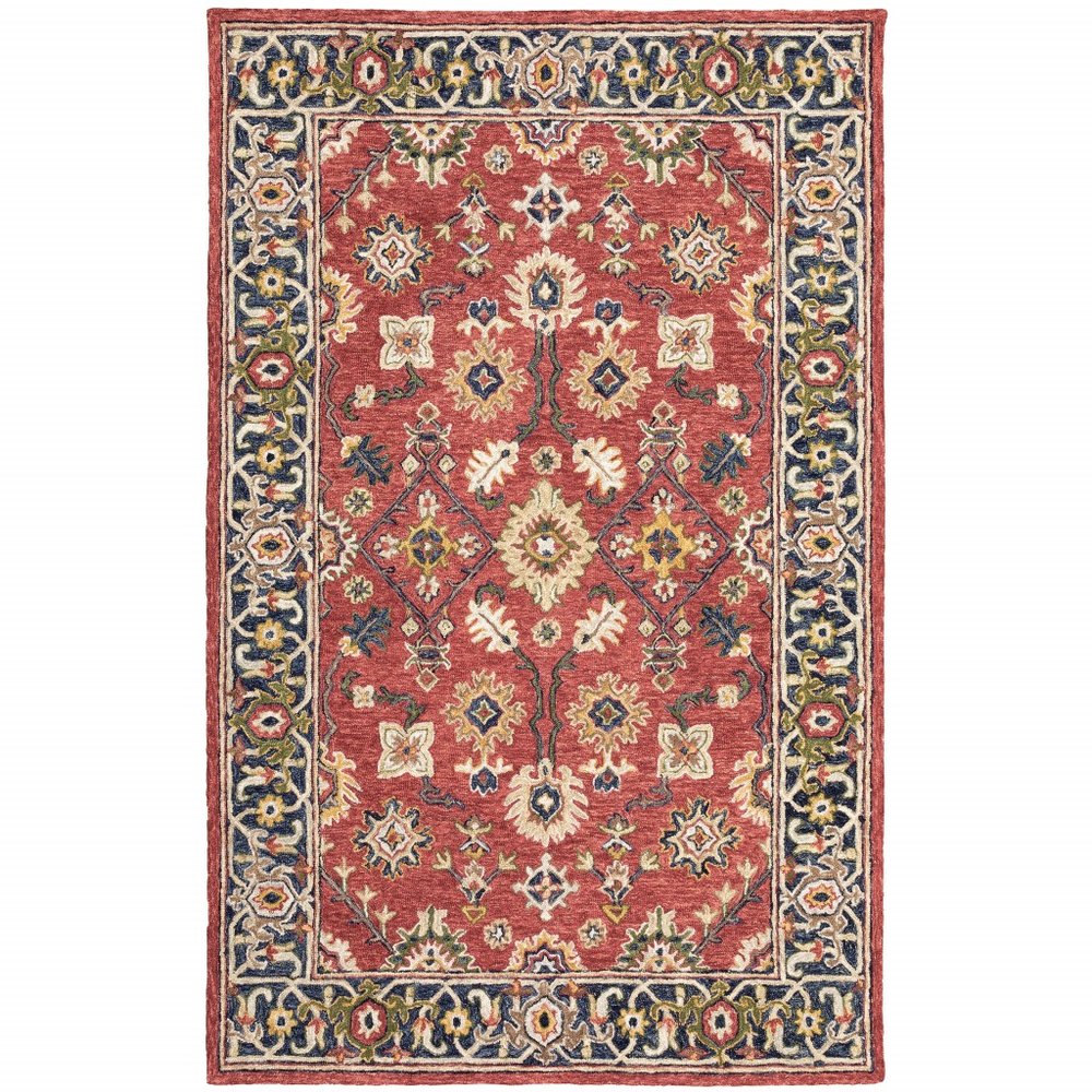 10' X 13' Red And Blue Bohemian Rug