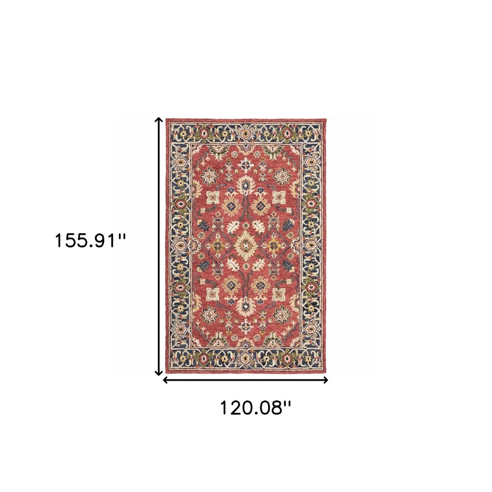 10' X 13' Red And Blue Bohemian Rug