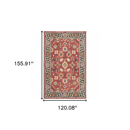 10' X 13' Red And Blue Bohemian Rug