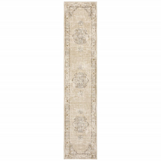 12' Beige And Ivory Runner Rug