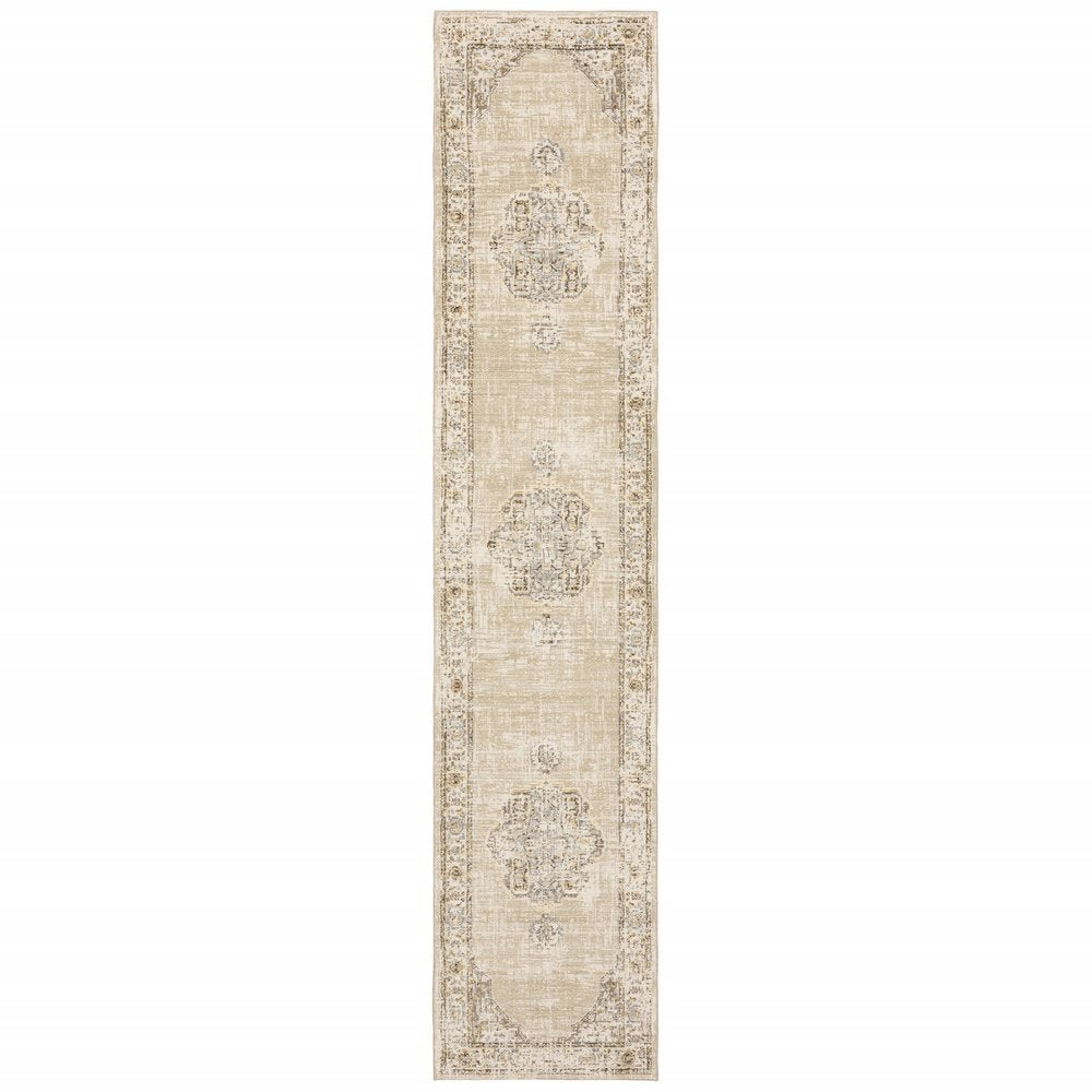 12' Beige And Ivory Runner Rug