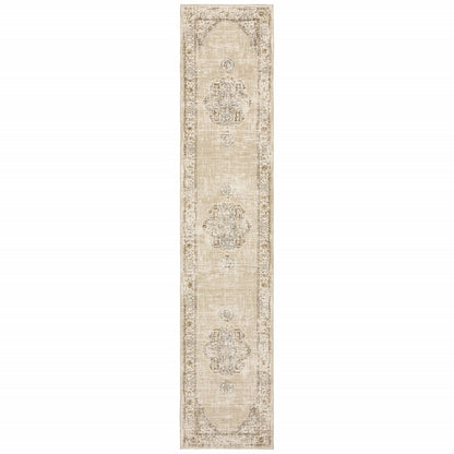 12' Beige And Ivory Runner Rug