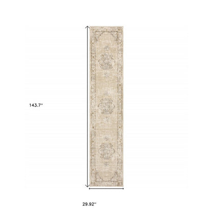 12' Beige And Ivory Runner Rug