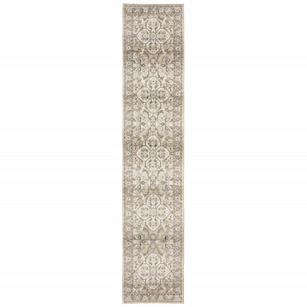 10' X 14' Beige And Ivory Medallion Area Rug