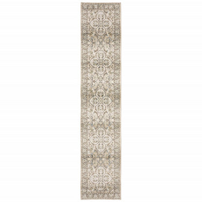10' X 14' Beige And Ivory Medallion Area Rug