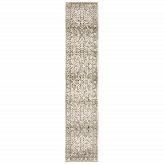 10' X 14' Beige And Ivory Medallion Area Rug