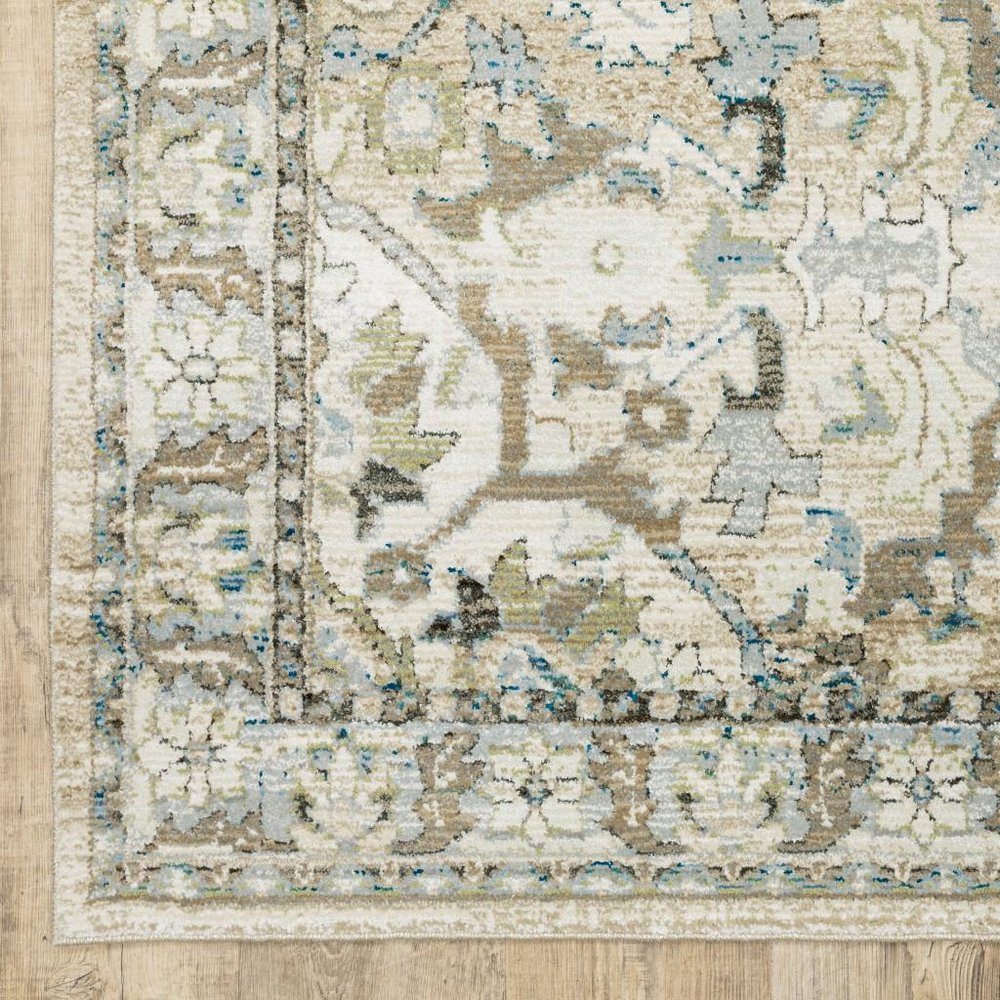 10' X 14' Beige And Ivory Medallion Area Rug