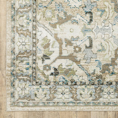 10' X 14' Beige And Ivory Medallion Area Rug