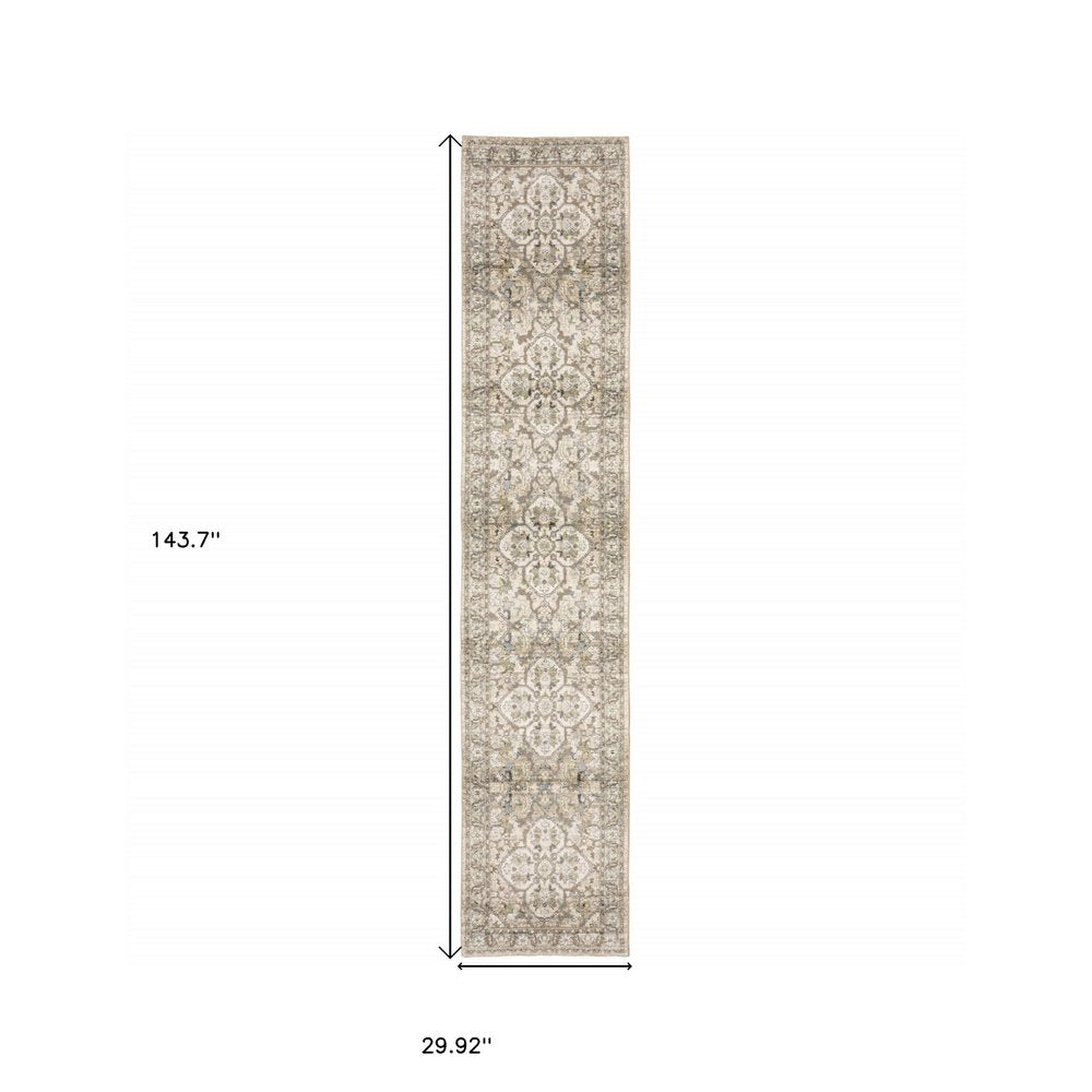 10' X 14' Beige And Ivory Medallion Area Rug