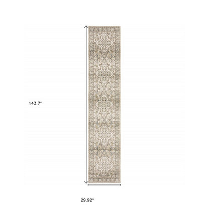 10' X 14' Beige And Ivory Medallion Area Rug