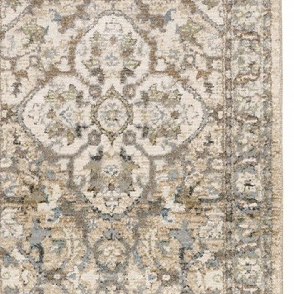 10' X 14' Beige And Ivory Medallion Area Rug