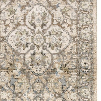 10' X 14' Beige And Ivory Medallion Area Rug