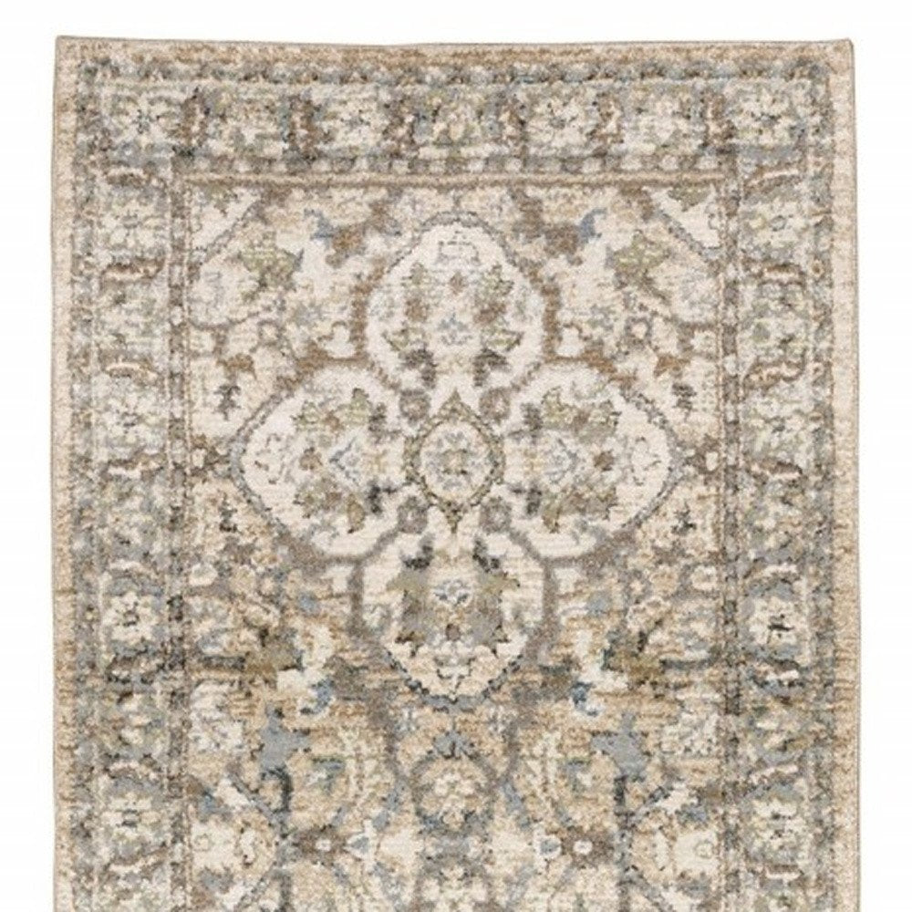 10' X 14' Beige And Ivory Medallion Area Rug