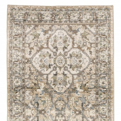 10' X 14' Beige And Ivory Medallion Area Rug