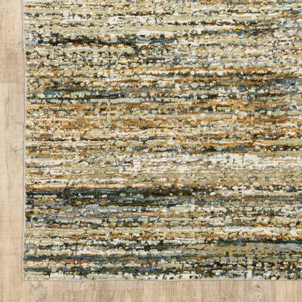 3' X 12' Gold And Green Abstract Runner Rug