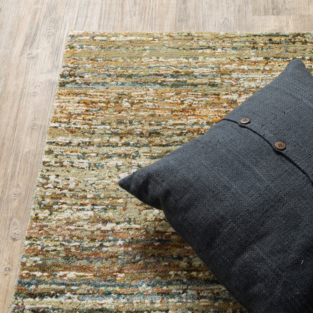 3' X 12' Gold And Green Abstract Runner Rug