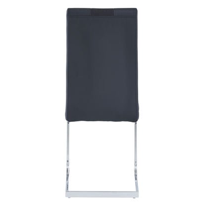 Set of Four Black and Silver Upholstered Faux Leather Dining Side Chairs