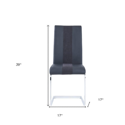 Set of Four Black and Silver Upholstered Faux Leather Dining Side Chairs