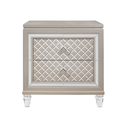 26" Solid and Manufactured Wood And Mirrored Glass Nightstand