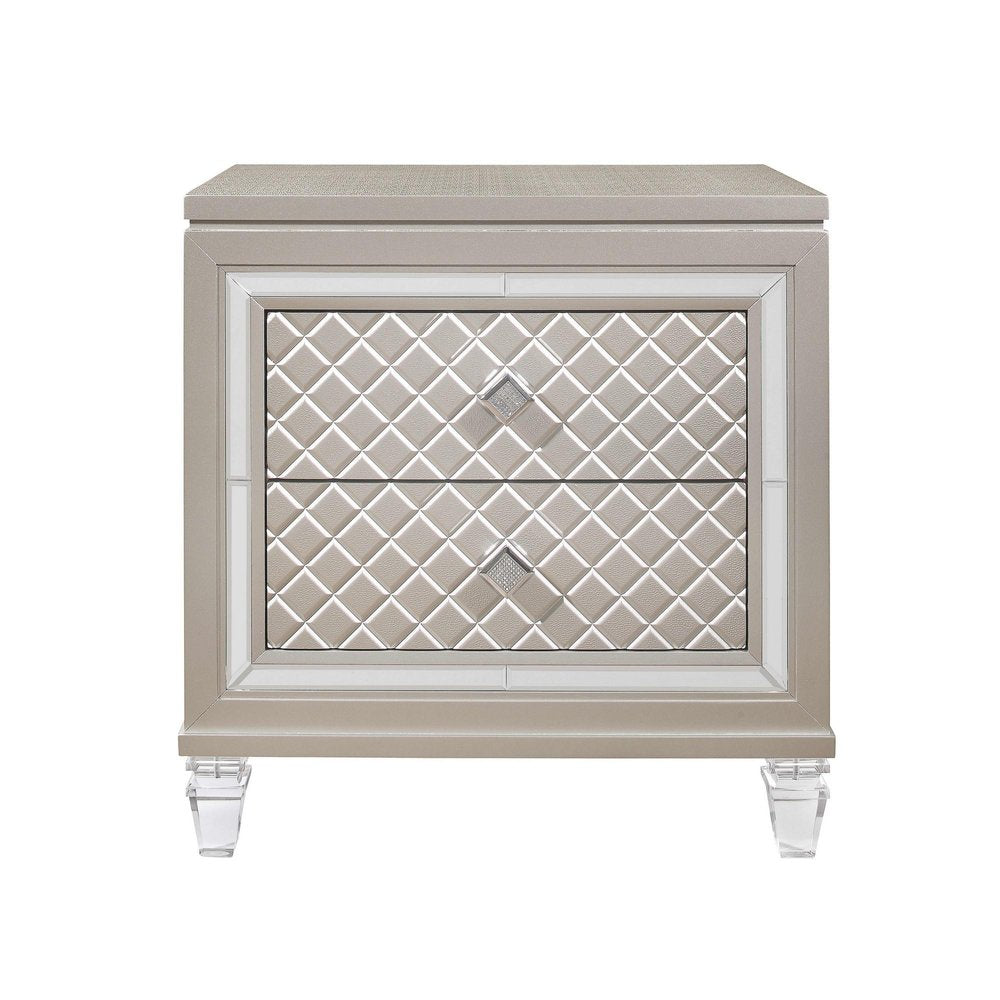 26" Solid and Manufactured Wood And Mirrored Glass Nightstand