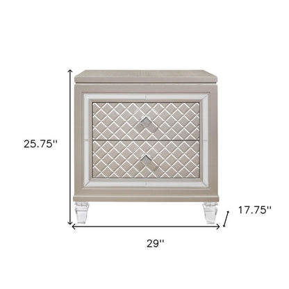 26" Solid and Manufactured Wood And Mirrored Glass Nightstand