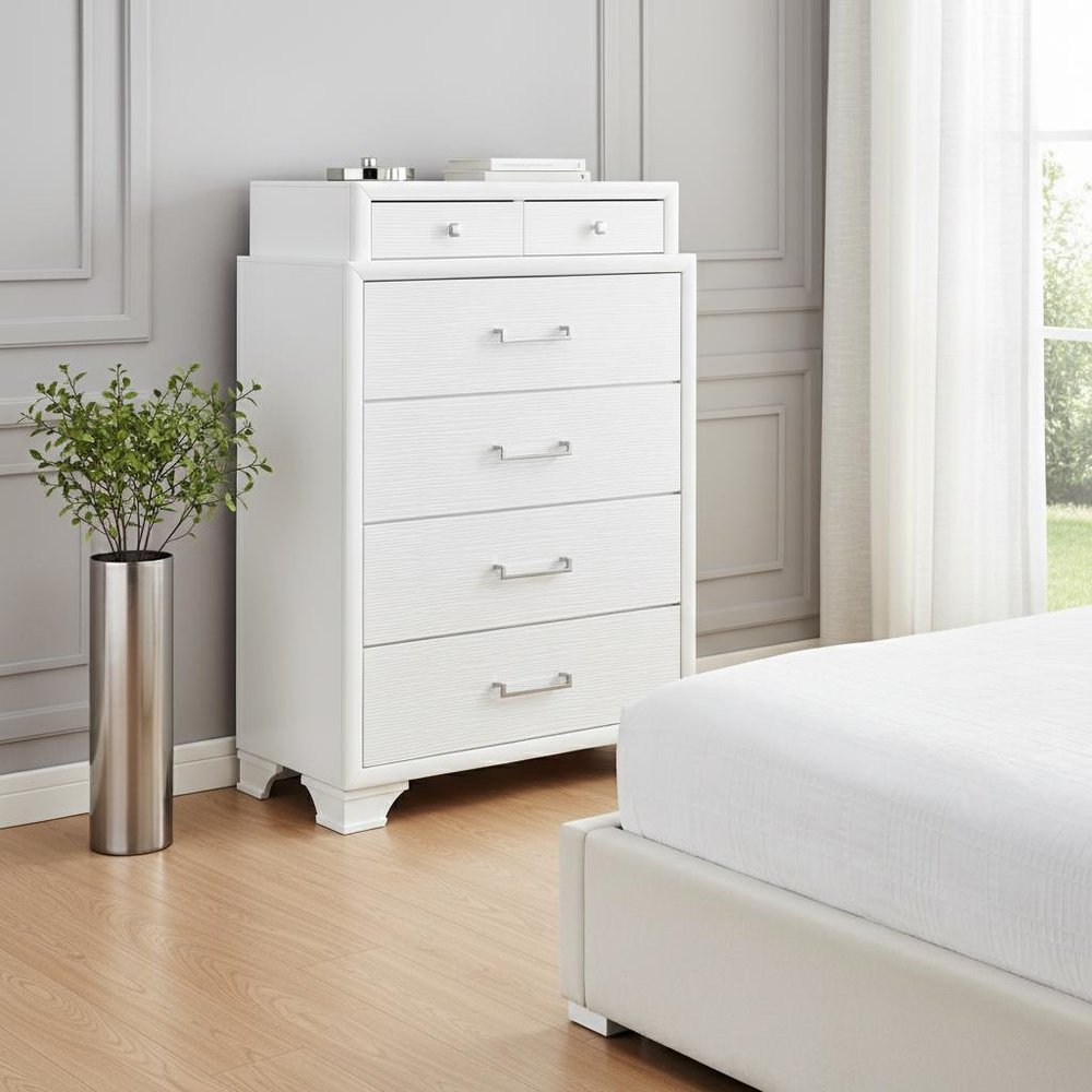 59" White Solid Wood Mirrored Nine Drawer