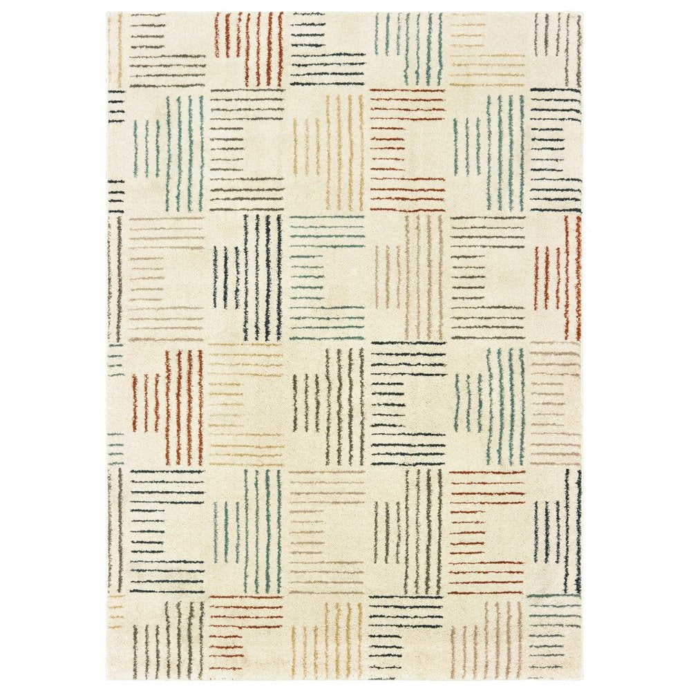 2' X 3' Ivory Blue And Red Geometric Area Rug