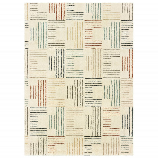 2' X 3' Ivory Blue And Red Geometric Area Rug