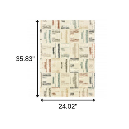 2' X 3' Ivory Blue And Red Geometric Area Rug