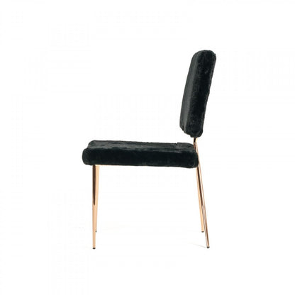 Set of Two Black and Gold Upholstered Fabric Dining Side Chairs