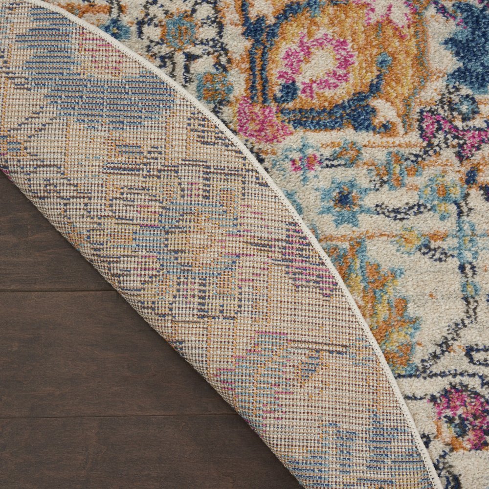 4' Ivory And Blue Floral Round Rug