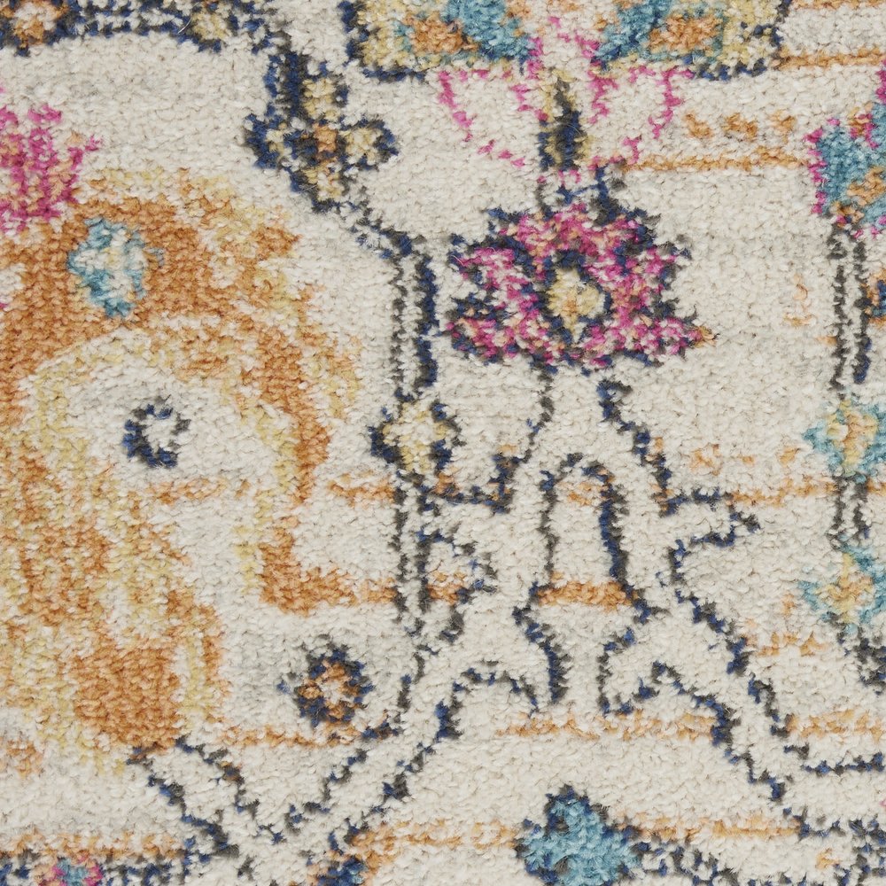 4' Ivory And Blue Floral Round Rug