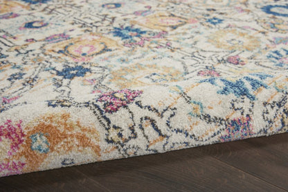 4' Ivory And Blue Floral Round Rug