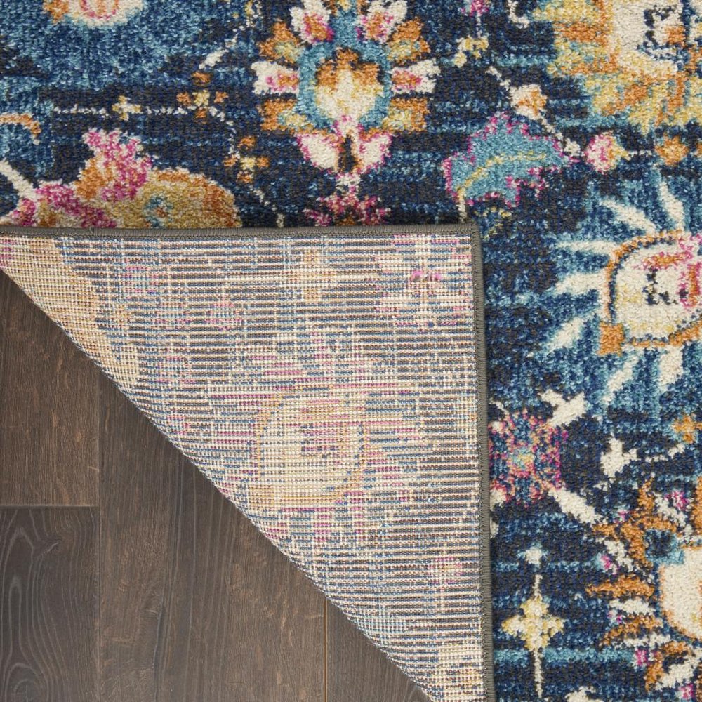 4' X 6' Navy Blue Yellow And Pink Floral Area Rug