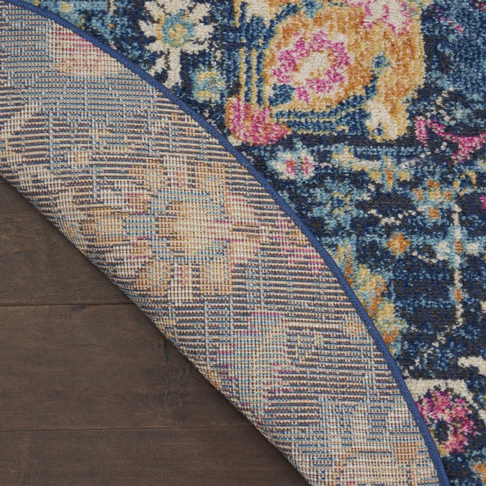 7' X 10' Navy Blue Yellow And Pink Floral Area Rug
