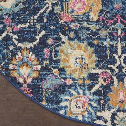 7' X 10' Navy Blue Yellow And Pink Floral Area Rug